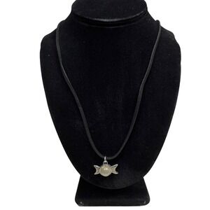 Triple Moon Goddess Crescent Moon Stone Charm Pendant Necklace Jewelry 13 in L